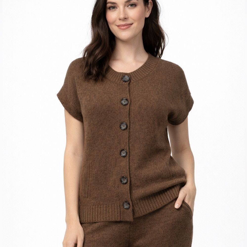 Michael Stars Extra Fine Wool Cashmere Button Cardigan Womens OS Brown Sweater